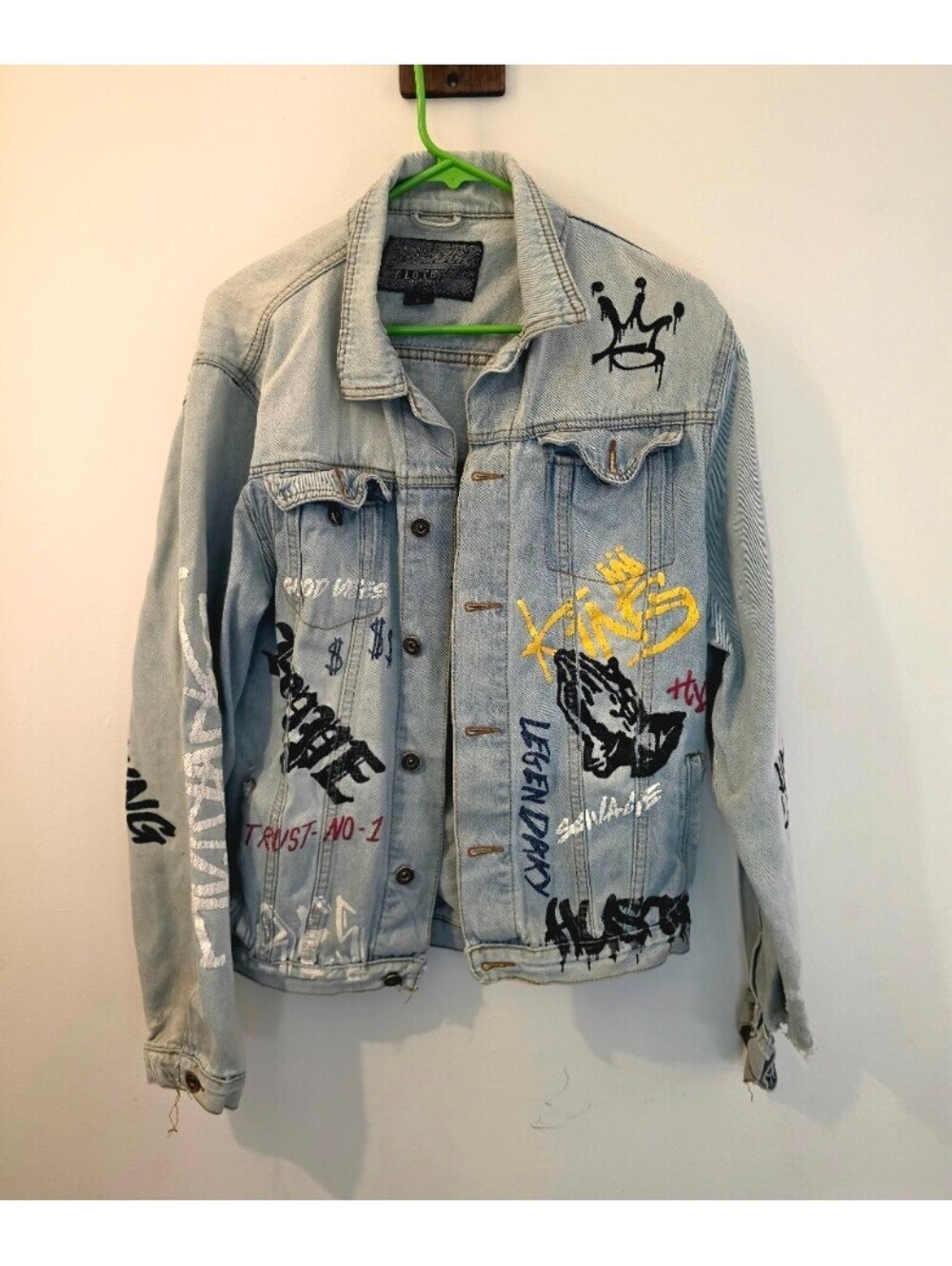 Brooklyn Cloth Size L Graffiti Denim Jacket Distressed Light Wash Streetwear